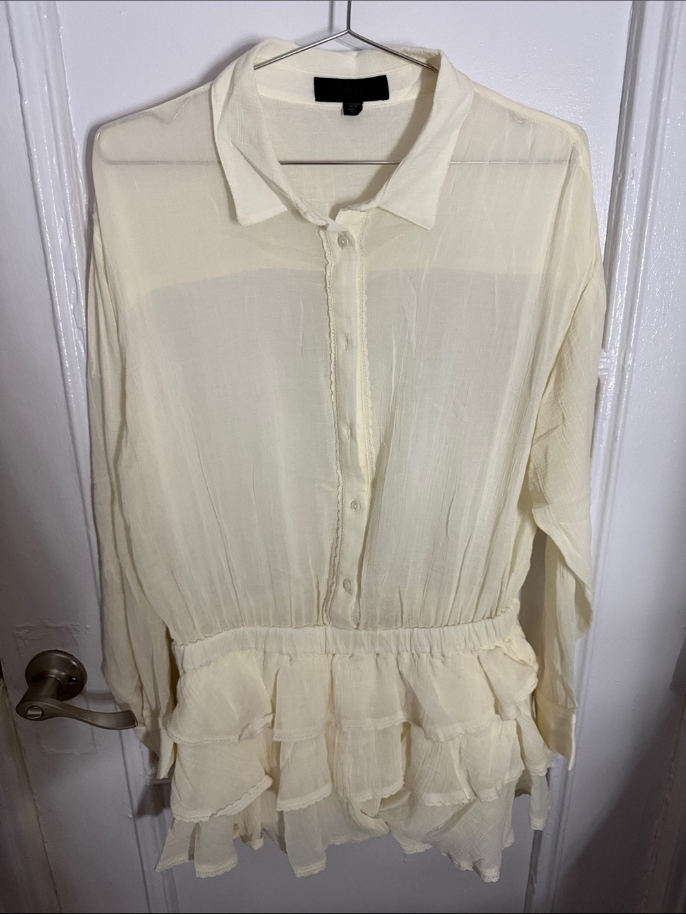 Light Cream Ruffled Button-Front Women’s Dress